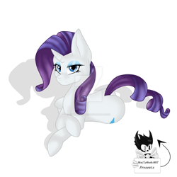 Size: 1024x1024 | Tagged: safe, artist:skullyhoshi807, rarity, pony, unicorn, prone, solo, watermark