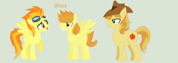 Size: 1024x363 | Tagged: safe, artist:aquadusk, derpibooru import, braeburn, spitfire, oc, oc:blaze, female, male, parent:braeburn, parent:spitfire, parents:spitburn, shipping, simple background, spitburn, straight