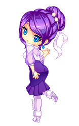 Size: 800x1280 | Tagged: safe, artist:nukababe, derpibooru import, rarity, human, alternate hairstyle, boots, chibi, clothes, hair ribbon, high heel boots, high heels, humanized, looking at you, looking back, looking back at you, pantyhose, ring, shoes, simple background, skirt, transparent background, white outline