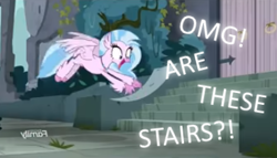 Size: 369x211 | Tagged: safe, edit, edited screencap, screencap, silverstream, classical hippogriff, hippogriff, pony, school daze, season 8, female, meme, solo, stairs, that hippogriff sure does love stairs