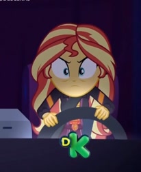 Size: 620x754 | Tagged: safe, screencap, sunset shimmer, better together, equestria girls, sunset's backstage pass!, angry, cropped, discovery kids, driving, solo