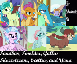 Size: 4350x3600 | Tagged: safe, artist:shadowthedarkninja, screencap, gallus, ocellus, sandbar, silverstream, smolder, yona, classical hippogriff, dragon, griffon, hippogriff, school daze, student six