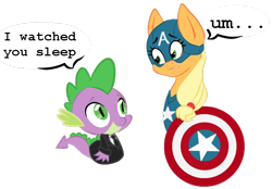 Size: 676x471 | Tagged: safe, artist:ponyavengers, applejack, spike, dragon, earth pony, pony, agent coulson, avengers, captain america