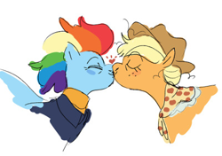 Size: 400x281 | Tagged: safe, artist:abiggaynerd, derpibooru import, applejack, rainbow dash, earth pony, pegasus, pony, the last problem, spoiler:s09, appledash, cowboy hat, cute, eyes closed, female, hat, heart, kissing, lesbian, older, older applejack, older rainbow dash, shipping