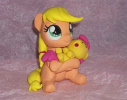 Size: 900x708 | Tagged: safe, artist:madponyscientist, apple bloom, applejack, earth pony, pony, baby, baby apple bloom, baby pony, craft, filly, hatless, missing accessory, sculpture, younger