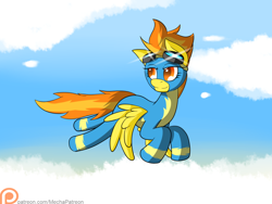 Size: 1280x960 | Tagged: safe, artist:mechanized515, derpibooru import, spitfire, clothes, flying, goggles, patreon, patreon logo, solo, wonderbolts uniform