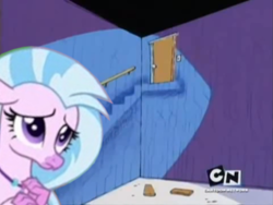 Size: 1437x1079 | Tagged: safe, edit, screencap, silverstream, classical hippogriff, hippogriff, school daze, 3 squares and an ed, cartoon network, ed edd n eddy, not stairs, sad, stairs, that hippogriff sure does love stairs