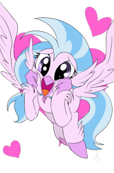 Size: 800x1214 | Tagged: safe, artist:emositecc, silverstream, classical hippogriff, hippogriff, school daze, cute, diastreamies, excited, female, happy, heart, simple background, smiling, solo, spread wings, squee, squishy cheeks, transparent background, wings