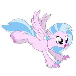 Size: 3000x3000 | Tagged: safe, artist:squipycheetah, silverstream, classical hippogriff, hippogriff, school daze, cute, diastreamies, female, flying, happy, jewelry, missing accessory, necklace, open mouth, simple background, smiling, solo, transparent background
