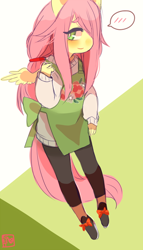 Size: 450x787 | Tagged: safe, artist:shickietan, fluttershy, anthro, clothes, solo, sweater, sweatershy