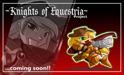 Size: 1024x624 | Tagged: safe, artist:shonuff44, applejack, human, chibi, fantasy class, gun, humanized, knight, teaser, warrior