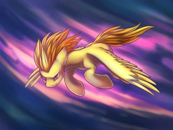 Size: 1280x960 | Tagged: safe, artist:dragonataxia, derpibooru import, spitfire, pegasus, pony, flying, simple background, solo, spread wings, wings