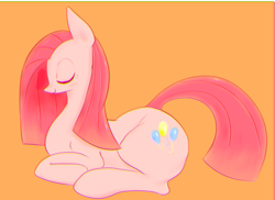 Size: 2167x1577 | Tagged: safe, artist:91o42, pinkie pie, earth pony, pony, cute, cuteamena, eyes closed, pinkamena diane pie, prone, simple background, smiling, solo