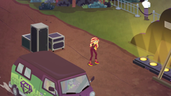Size: 1920x1080 | Tagged: safe, screencap, adagio dazzle, aria blaze, sunset shimmer, equestria girls, equestria girls series, sunset's backstage pass!, spoiler:eqg series (season 2), clothes, dazzling, shoes, van
