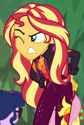 Size: 584x870 | Tagged: safe, screencap, applejack, fluttershy, sci-twi, sunset shimmer, twilight sparkle, better together, equestria girls, sunset's backstage pass!, cropped, music festival outfit