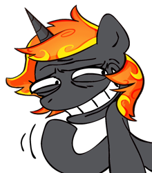 Size: 877x998 | Tagged: safe, artist:megasweet, edit, oc, oc only, oc:incendia, pony, unicorn, fanfic:antipodes, fanfic, female, laughing, mare, meme, ponified, recolor, simple background, solo, transparent background