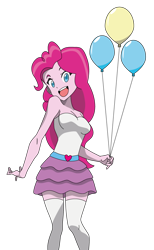 Size: 532x864 | Tagged: safe, artist:lhenao, pinkie pie, equestria girls, anime, anime style, balloon, bare shoulders, clothes, colored pupils, cute, diapinkes, female, miniskirt, open mouth, simple background, skirt, socks, solo, strapless, thigh highs, transparent background, tube top, zettai ryouiki