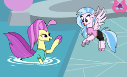 Size: 1024x623 | Tagged: safe, artist:author92, ocean flow, silverstream, classical hippogriff, hippogriff, seapony (g4), alternate costumes, chinese shirt, clothes, female, kung fu, like mother like daughter, mother and child, mother and daughter, parent and child