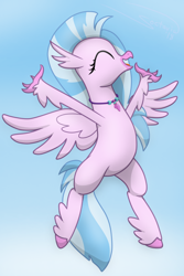 Size: 1280x1920 | Tagged: safe, artist:soctavia, silverstream, classical hippogriff, hippogriff, cute, diastreamies, flying, happy, simple background, solo