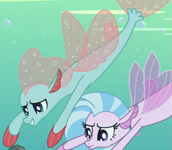 Size: 751x654 | Tagged: safe, screencap, ocellus, silverstream, seapony (g4), non-compete clause, cropped, disguise, disguised changeling, duo, seaponified, seapony ocellus, species swap, swimming, underwater