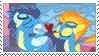 Size: 99x56 | Tagged: safe, artist:inkypaws-productions, derpibooru import, soarin', spitfire, pony, the best night ever, clothes, deviantart stamp, female, male, shipping, soarinfire, stamp, straight, uniform, wonderbolts uniform