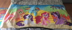 Size: 3264x1370 | Tagged: safe, derpibooru import, fluttershy, pinkie pie, rainbow dash, rarity, twilight sparkle, twilight sparkle (alicorn), alicorn, cute, irl, merchandise, photo, towel