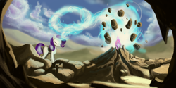 Size: 9449x4724 | Tagged: safe, artist:e_dubina, rarity, pony, unicorn, absurd resolution, blank flank, crystal, female, magic, solo