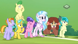 Size: 720x408 | Tagged: safe, screencap, auburn vision, berry blend, berry bliss, citrine spark, fire quacker, huckleberry, sandbar, silverstream, yona, a matter of principals, season 8, friendship student