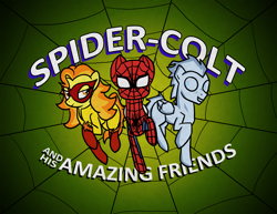 Size: 2000x1545 | Tagged: safe, artist:the-kinetic, derpibooru import, soarin', spitfire, pony, clothes, firestar (marvel), iceman, spider-man, stockings