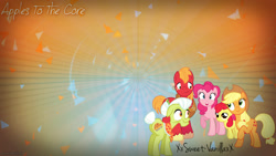 Size: 2000x1125 | Tagged: safe, artist:jeatz-axl, artist:xxstrawberry-rosexx, apple bloom, applejack, big macintosh, granny smith, pinkie pie, earth pony, pony, apple family, apples to the core, male, stallion, vector, wallpaper