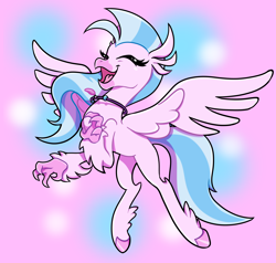 Size: 2124x2020 | Tagged: safe, artist:toxiccaves, silverstream, classical hippogriff, hippogriff, eyes closed, female, jewelry, necklace, pink background, simple background, solo