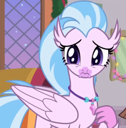 Size: 678x688 | Tagged: safe, screencap, silverstream, classical hippogriff, hippogriff, the hearth's warming club, sad, solo