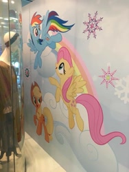 Size: 720x960 | Tagged: safe, derpibooru import, photographer:henrychan, applejack, fluttershy, rainbow dash, earth pony, pegasus, pony, cloud, hong kong, irl, photo, rainbow, trio