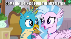 Size: 600x337 | Tagged: safe, edit, edited screencap, screencap, gallus, silverstream, the hearth's warming club, female, gallstream, image macro, male, meme, shipping, straight