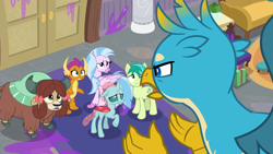 Size: 1280x720 | Tagged: safe, screencap, gallus, ocellus, sandbar, silverstream, smolder, yona, the hearth's warming club, student six