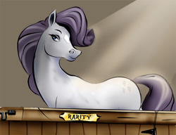 Size: 873x672 | Tagged: safe, artist:ltrm35a2, rarity, horse, crepuscular rays, female, solo, species swap, stable