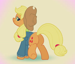 Size: 3550x3000 | Tagged: safe, artist:zigrock, applejack, earth pony, pony, clothes, hat, high res, looking back, plot, pocket, simple background, solo, winter outfit