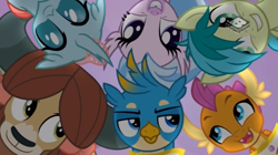 Size: 1916x1076 | Tagged: safe, screencap, gallus, ocellus, sandbar, silverstream, smolder, yona, changedling, changeling, dragon, griffon, hippogriff, pony, yak, friendship university, boomerang (tv channel), student six