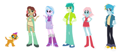 Size: 1596x720 | Tagged: safe, artist:jamessentry, gallus, ocellus, sandbar, silverstream, smolder, yona, dog, equestria girls, base used, dogified, eqg promo pose set, equestria girls-ified, simple background, smolder the dog, species swap, student six, white background