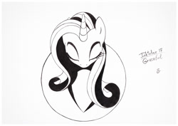 Size: 1073x759 | Tagged: safe, artist:sherwoodwhisper, rarity, pony, unicorn, eyes closed, female, graceful, inktober, inktober 2017, mare, monochrome, solo, traditional art