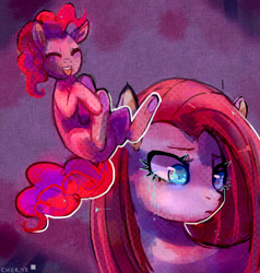 Size: 1280x1343 | Tagged: safe, artist:cherivinca, pinkie pie, earth pony, pony, duality, female, mare, pink coat, pink mane, pinkamena diane pie