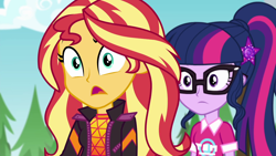 Size: 1920x1080 | Tagged: safe, screencap, sci-twi, sunset shimmer, twilight sparkle, better together, equestria girls, sunset's backstage pass!, female, geode of telekinesis, magical geodes, music festival outfit