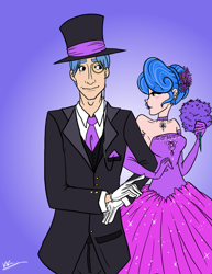 Size: 600x776 | Tagged: safe, artist:bunnimation, fancypants, sapphire shores, flower, humanized, sparkly, wedding