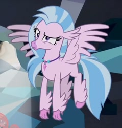 Size: 765x799 | Tagged: safe, screencap, silverstream, classical hippogriff, hippogriff, what lies beneath, confused, cropped, female, flying, wings