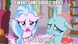 Size: 888x499 | Tagged: safe, screencap, ocellus, silverstream, the hearth's warming club, i want some x not y, image macro, meme