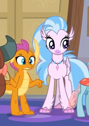 Size: 353x499 | Tagged: safe, screencap, ocellus, silverstream, smolder, yona, classical hippogriff, dragon, hippogriff, the hearth's warming club, cropped, female, offscreen character