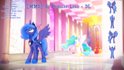 Size: 1920x1080 | Tagged: safe, artist:sparkiss-pony, princess celestia, princess luna, alicorn, pony, 3d, downloadable, female, mare, mmd, throne room