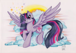 Size: 1024x722 | Tagged: safe, artist:kattvalk, derpibooru import, twilight sparkle, twilight sparkle (alicorn), alicorn, pony, female, mare, marker drawing, solo, traditional art