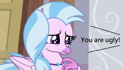 Size: 1280x720 | Tagged: safe, edit, edited screencap, screencap, silverstream, the hearth's warming club, abuse, background pony strikes again, blatant lies, downvote bait, op is a cuck, op is trying to start shit, op is trying to start shit so badly that it's kinda funny, op is wrong, sad, streambuse