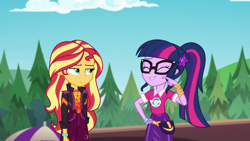 Size: 1920x1080 | Tagged: safe, screencap, sci-twi, sunset shimmer, twilight sparkle, better together, equestria girls, sunset's backstage pass!, geode of empathy, geode of telekinesis, magical geodes, music festival outfit